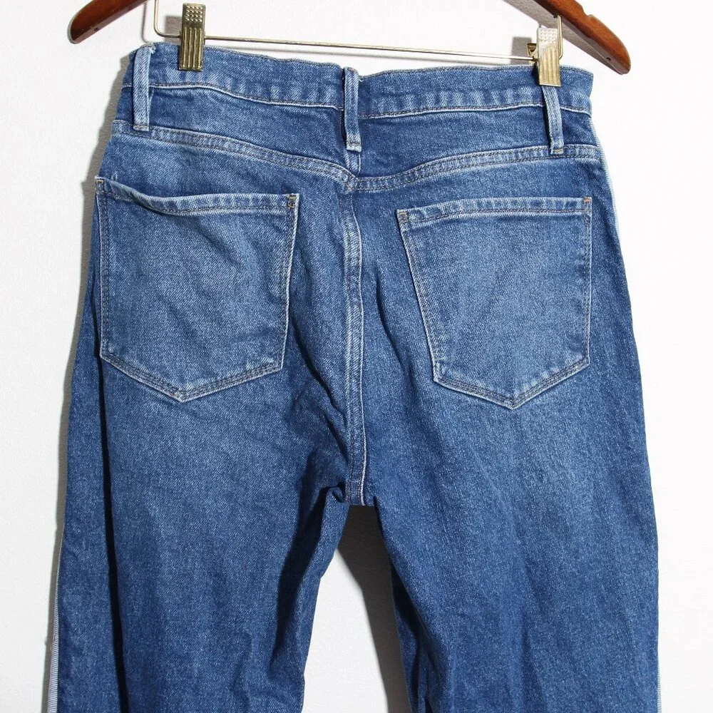 FRAME Denim Le Sylvie High Waist Dolphin Hem Crop Straight Leg Jeans Blue Sz 26 - Picture 11 of 15